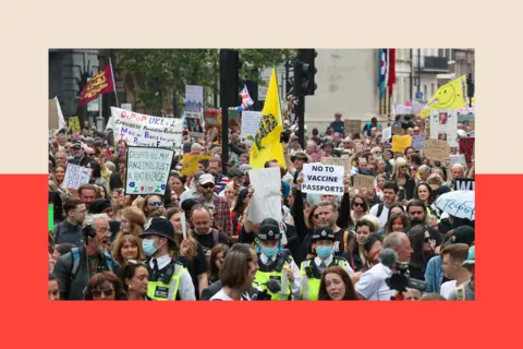 Getty Images Anti- Lockdown and Vaccination Protesters at a protest in London
